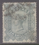 1867 10/- Greenish Grey SG 128 A.F.  An Average Used example with Good Colour. Some small faults, but will look OK in album. Cat £3,000