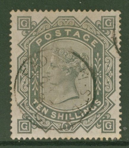 1867 10/- Greenish Grey SG 135 Lettered G.G. A Very Fine Used example with Good Colour. Cat £4,000