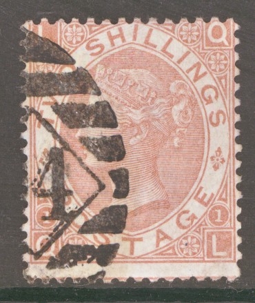 1867 2/- Brown SG 121 Lettered Q.L.  A Fine Used example with Good Colour. Cat £4250