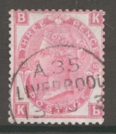 1867 3d Rose SG 103 Plate 10  Lettered K.B.  A  Superb Used example of this difficult plate. Cat £150+ 75%