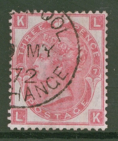 1867 3d Rose SG 103 Plate 7  Lettered L.K. A  Very Fine Used example