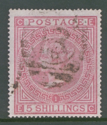 1867 5/- Rose SG 126 Plate 1 E.C.  A Fine Used example. Cat £675