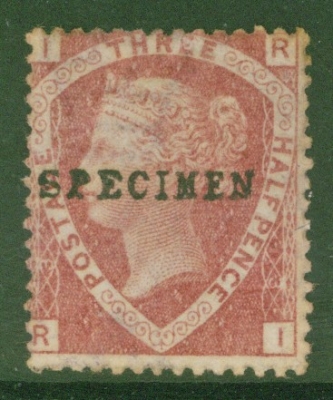 1870 1½d Rose Red SG 51 Plate 3 Lettered R.I. with Specimen Overprint. An Average M/M example. Cat £300