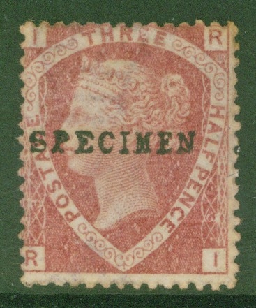 1870 1½d Rose Red SG 51 Plate 3 Lettered R.I. with Specimen Overprint. An Average M/M example. Cat £300