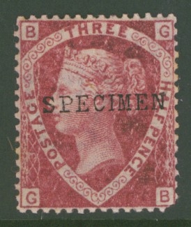 1870 1½d Rose Red SG 51 Plate 3 Lettered G.B. overprinted Specimen  A Fresh MM example, but a rounded Corner. Cat £30…