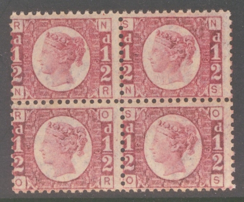 1870 ½d Rose Red SG 48 Plate 19  A Superb Extra Fresh U/M Block of 4 with extra deep colour. Scarce Cat £1,200++