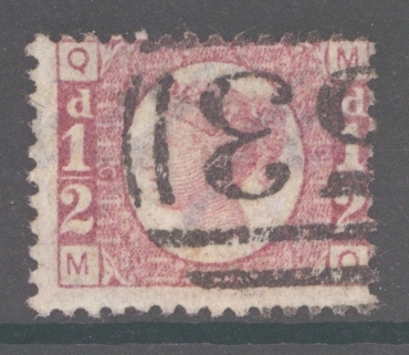 1870 ½d Rose SG 48 Plate 9 Lettered M.Q. A Very Fine Used example