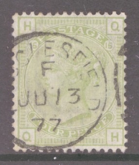 1873 4d Sage Green SG 153 Plate 15. A Very Fine Used example of this difficult plate with good colour. Cat £325