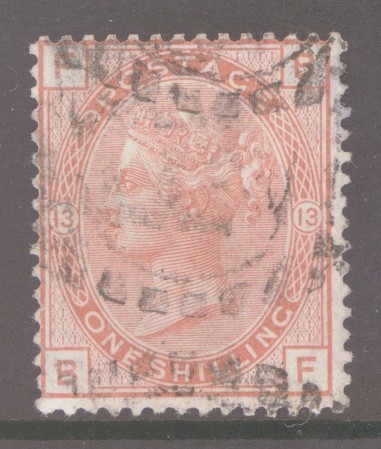 1873 1/- Orange Brown SG 151 B.F.  A Fine Used example of this difficult stamp