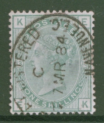 1873 1/- Green SG 150 Plate 13 E.K. A Very Fine Used example