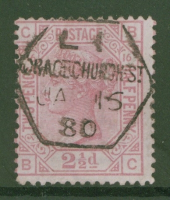 1873 2½d Rosy Mauve SG 141 Plate 16  B.C.   A Very Fine Used example.