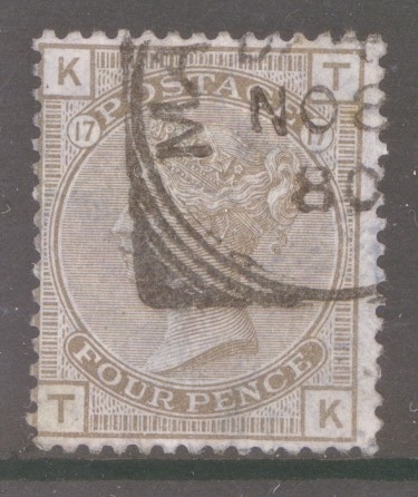 1873 4d Grey Brown SG 154 T.K. A Fine Used example. A difficult stamp. Cat £500 