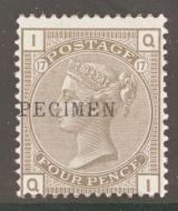 1873 4d Grey Brown Q.I. Overprinted Specimen SG 154s   A Superb Fresh Lightly M/M example. Cat £350