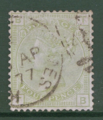 1873 4d Sage Green SG 153 Plate 15  T.B.  A Very Fine Used example. Cat £325