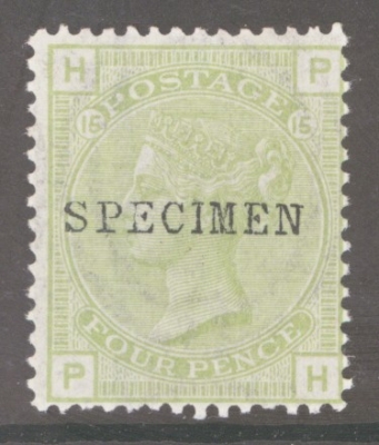 1873 4d Sage Green Plate 16 Overprinted Specimen SG 153s A Superb Fresh U/M example. Cat £350