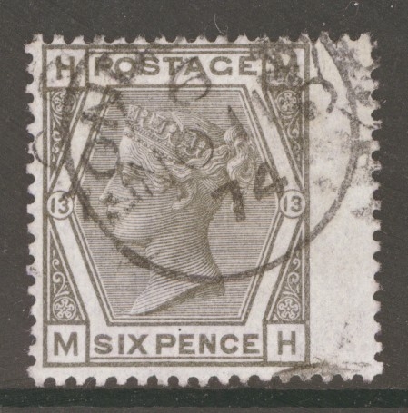 1873 6d Deep Grey SG 146 Plate 13 Lettered M.H.  A Very Fine Used example. Cat £120+