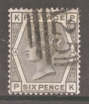 1873 6d Deep Grey SG 147 Plate 14 P.K.  A fine used example in a Deep shade.
