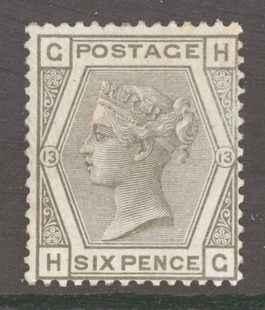 1873 6d Grey SG 147 Plate 13 Lettered H.G.  A Fresh M/M example. Cat £500