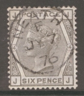 1873 6d Grey SG 147 Plate 14 Lettered J.J.  A Superb Used example. Cat £160 as such