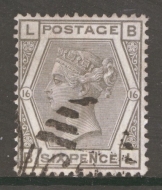 1873 6d Grey SG 147 Plate 16 Lettered B.L.  A Very Fine Used example. Cat £90