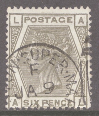 1873 6d Grey SG 147 Plate 16  A.L.  A Superb Used example. Cat £180 as such
