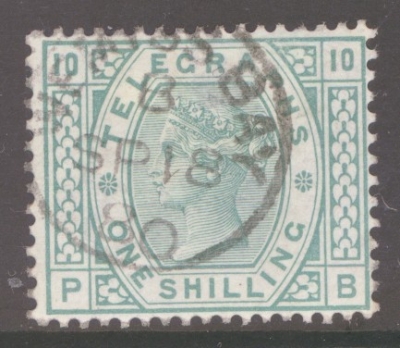 1876 Telegraph 1/- Green Plate 10  SG T8  A  Very Fine Used example