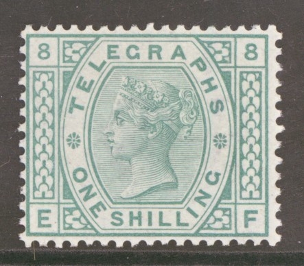 1876 Telegraph 1/- Green Plate 8  SG T8  A  Superb Fresh U/M  example