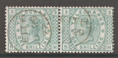 1876 Telegraph 1/- Green Plate 3  SG T8  A Very Fine Used pair