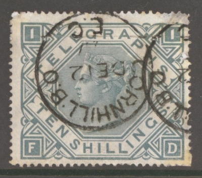 1876 10/- Telegraph SG T16  A  Used Spacefiller. Cat £450