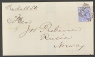 1880 2½d Blue SG 157 Plate 22 on entire from Manchester to Norway