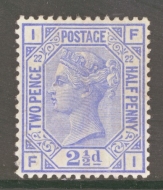 1880 2½d Blue SG 157 plate 22 Lettered F.I. A Fresh Unused example without gum. Cat £450 with gum.