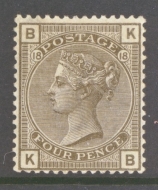 1880 4d Grey Brown SG 160 Plate 18 Lettered K.B. A Good Mint example with Extra Deep Colour.