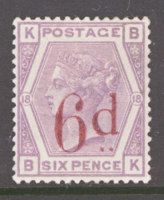 1880 6d on 6d Lilac SG 162 Lettered B.K. A Fresh Unused example with a little gum. Fine Looking stamp. Cat £675