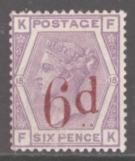 1880 6d on 6d Lilac SG 162 A Fresh M/M example with good deep colour
