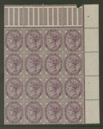 1881 1d Lilac SG 173  A Superb Fresh Unmounted Mint Block of 16.