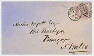 1881 1d Purple Inland Revenue SG F22 on cover from Ipswich to Bangor