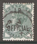 1882 I.R. Official  ½d Deep Green SG 01  A Very fine used example with Extra Deep Colour.