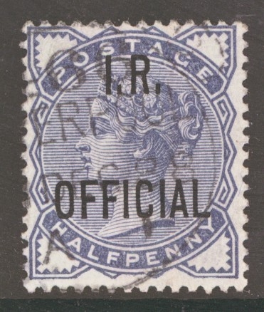 1882 I.R. Official  ½d Slate Blue SG 05  A Very fine used example