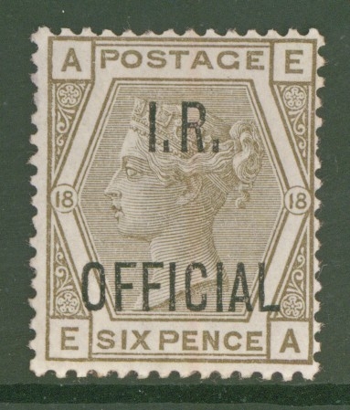 1887 I.R. Official 6d Grey  SG 004  A fresh M/M example, couple of slightly shorter perfs. Cat £125