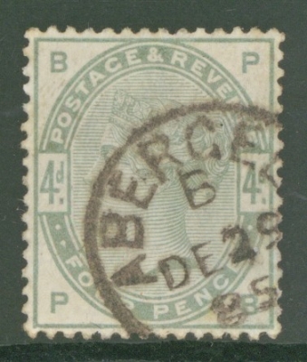 1883 4d Green SG 192 Lettered P.B.  A Very Fine Used example. Cat £210