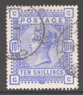 1883 10/-  Ultramarine SG 183  Lettered G.C. A Fine Used example