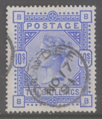 1883 10/- Ultramarine SG 183 lettered B.B. A Very Fine Used example with Extra Deep Colour. Cat £525