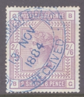 1883 2/6 Lilac on Blued paper SG 175  A Fresh Used example cancelled by a Blue Fiscal cancel