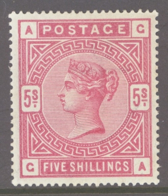 1883 5/- Crimson SG 181. G.A.   A Freshwell Centred M/M example with lightly toned gum. Cat £975