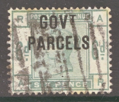 1887 Govt Parcels  6d Green  SG 062 A.R. A Good Used example of this Difficult stamp. Cat £1,400