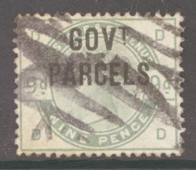 1887 Govt Parcels  9d Green  SG 063 D.D. A Good Used example of this Difficult stamp. Cat £1.200