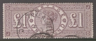 1888 £1 Brown Lilac SG 185 Lettered J.D.  A  Fine Used well centred example with extra Deep Colour. Cat £3000