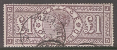 1888 £1 Brown Lilac SG 185 Lettered J.D.  A  Fine Used well centred example with extra Deep Colour. Cat £3000