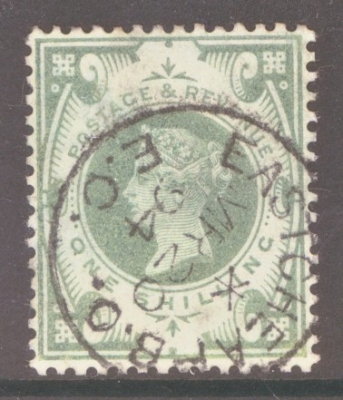 1887 1/- Green SG 211  A Very Fine Used example. Cat £120 as such