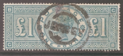 1887 £1 Green lettered G.B.  SG 212  A  Good Used example with repaired tear. A Great Spacefiller.